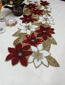 Handmade Red & <b>Gold</b> Solid Knitted Home Use <b>Table</b> <b>Runner</b> Pallavi - Product Image 2