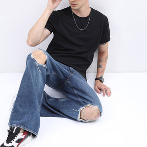 T-shirts en coton tricoté 100 % pour hommes, manches courtes, col rond, grandes tailles, 220 GSM, personnalisables avec impression de votre logo, style urbain, vente en gros - Product Image 2