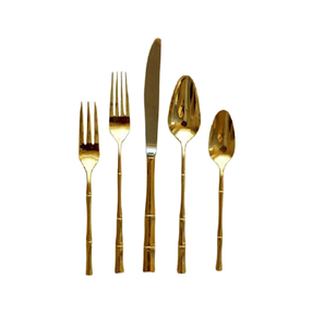 Juego de Cubiertos de Acero Inoxidable de Alta Calidad, 5 Piezas, Chapado en Oro PVD, Diseño Moderno, Mango Largo, Vajilla Dorada Brillante para Fiestas - Product Image 1