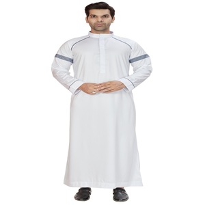 Túnica Blanca de Manga Larga para Hombre, Cuello Thobe, Largo hasta el Suelo, Transpirable, de Algodón, para Oración del Eid, Estilo Étnico de Oriente Medio, Corte Regular - Product Image 1