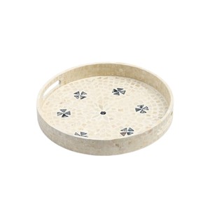Wholesale Mother of pearl <b>tray</b> Custom brown floral starburst shell mosaic <b>round</b> <b>tray</b> for vanity cosmetic organizer - Product Image 4