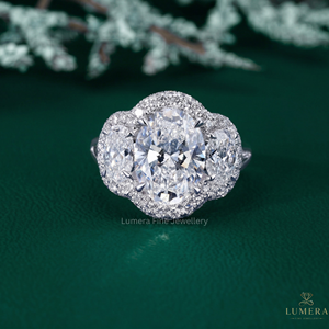 Bague de fiançailles ovale à trois pierres halo de haute qualité, diamant de laboratoire, or, bijoux fins, alliances pour femmes - Product Image 2