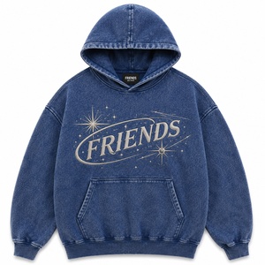 Premium Blue Hooded Sweatshirt Unisex Oversized Cotton French Terry Casual Autumn Pullover with Front Logo Pocket Design - Product Image 1