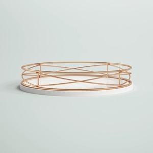 Plateau de service rond en métal avec cadre en cuivre, base blanche, design moderne pour table basse, usage décoratif, vente en gros depuis l'Inde - Product Image 3