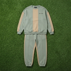 Ensemble sweat-shirt et pantalon de survêtement pour homme, col rond, couleurs contrastées, vert sauge, beige, streetwear décontracté, vêtements assortis, logo personnalisé - Product Image 6