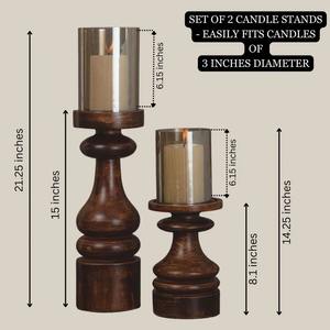 Supports de bougies en bois avec bougeoirs en verre - Product Image 5