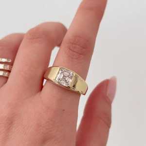 Custom 2.50 Carat Asscher Lab Grown Diamond Men's Engagement <b>Ring</b> 14K 18K Solid Gold Flush Set Tapered <b>Dome</b> Band <b>Rings</b> Wholesale - Product Image 4