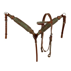 Handmade100 % cuero genuino occidental Headstall & Breast Collar Set con cobre Stud Work fabricante al por mayor proveedor - Product Image 1