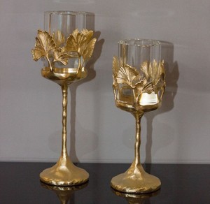 Brass Leaf Candle Holders Home Decor Indoor Tabletop Living Room Durable - Product Image 2