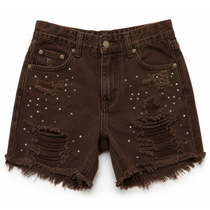 Fabricant professionnel de shorts en jean déchirés avec strass 100% coton, taille haute, shorts en denim personnalisés à vendre - Product Image 1
