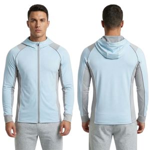 Sweat à capuche de sport pour homme bleu ciel, coupe décontractée, en polyester et élasthanne extensible, respirant, avec fermeture éclair intégrale - Product Image 1