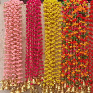 Guirlande de pompons artificiels modernes en soie faits à la main, style indien Gauri Craft, clochettes, pour mariage, décorations festives, couronnes murales/porte - Vente chaude - Product Image 4