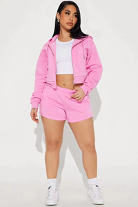 Ensemble décontracté d'hiver de haute qualité pour femmes, avec capuche, tricoté, avec logo sur le devant, fermeture éclair, short et pantalon de jogging - Product Image 3