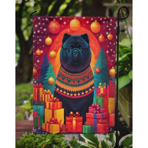 Drapeau de jardin de Noël multicolore noir Chow Chow Bannière décorative de jardin pour patio Oeuvre d'art Parterres de fleurs Panneaux de pelouse - Product Image 3