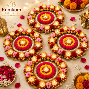 Indian Handmade Pom Pom Rangoli Tealight <b>Candle</b> Holder Diwali Decor Centerpiece Wedding Decor Home Entrance Decor Pooja Favors - Product Image 4