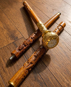 Hand <b>Carved</b> Wooden <b>Walking</b> Cane with Decorative Clock Handle Floral Engraved Wood <b>Walking</b> <b>Stick</b> for Men and Women Vintage Style - Product Image 5