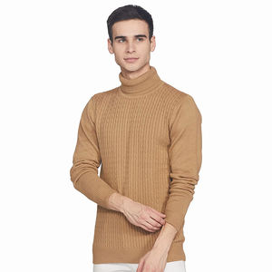 Pull-over à col haut personnalisé OEM pour hommes, tricots en jacquard uni, laine cachemire, torsadée, demi-quart de fermeture éclair, polaire d'hiver - Product Image 2