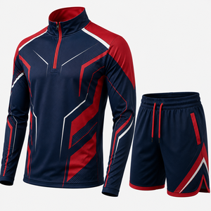 Men's Quarter-Zip Pullover Shorts <b>Set</b> Digital Printing 100% Polyester <b>Knitted</b> Breathable Quick Dry Casual - Product Image 2