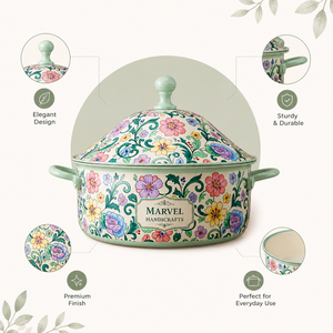 Casserole en acier émaillé vintage de qualité supérieure Marvel Handicrafts avec couvercle, pot de service isolé, rétention de chaleur, ustensiles de cuisine - Product Image 5