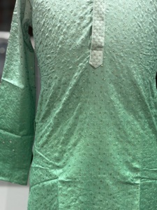 <b>Men's</b> Green Silk <b>Kurta</b> Traditional Indian Pakistani Wedding Wear Regular Fit Midi Length - Product Image 6
