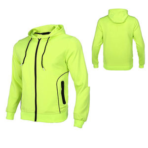 เสื้อฮู้ดซิปผู้ชายสีเขียวนีออน แขนยาว สีพื้น ผ้าโพลีเอสเตอร์ ระบายอากาศได้ดี ชุดลำลองสำหรับฤดูใบไม้ร่วง - Product Image 2