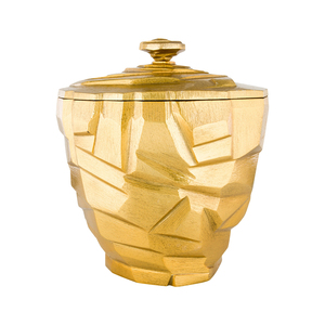 Stunning <b>Gold</b> Metal <b>Ice</b> <b>Bucket</b> Features An Asymmetrical Chiseled Rock Texture Matching Sculpted Lid And A Faceted Handle Scoop - Product Image 4