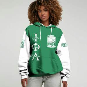 Sudadera con Capucha de la Hermandad Iota Phi Lambda, Color Verde Esmeralda con Mangas Blancas, Sudadera Personalizada con el Capítulo 1929 para Mujer - Product Image 1