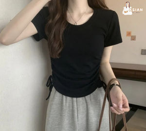 Camiseta Deportiva de Manga Corta para Mujer, Corte Ajustado, 100% Algodón, Secado Rápido, Antiarrugas, Antipilling, para Todas las Temporadas - Product Image 1