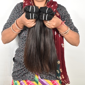 Extensiones de cabello humano virgen indio para mujer, estilo trenzado recto, sin procesamiento de doble onda profunda, sin procesamiento a máquina, sin procesamiento al por mayor. - Product Image 6