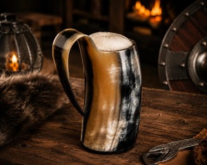 Taza de Beber Desechable Hecha a Mano con Cuerno Natural y Asa, Diseño Moderno, Gran Capacidad, Ecológica, para Uso en el Hogar, Cenas y Fiestas - Product Image 1