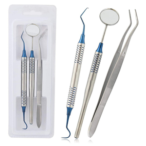 Kit d'examen dentaire manuel en acier inoxydable 3 pièces BLEU avec étui de rangement, miroir, explorateur et pince - Product Image 6