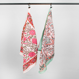 Foulard carré en coton à motifs floraux ethniques, respirant, doux pour la peau, multi-usage, printemps-été, mouchoir, bracelet, attache-cheveux - Product Image 1