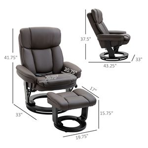 Poltrona Reclinabile in Pelle PU Marrone con Massaggio, Vibrazione a 10 Punti, Girevole, Manuale, per Arredamento Soggiorno e Pouf - Product Image 3