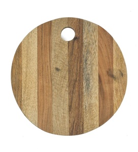 Planche à découper ronde rayée avec trou de suspension, surface épaisse et lisse, idéale pour couper, servir des collations et décorer une cuisine moderne - Product Image 3