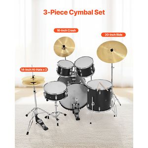 Set Batteria in Lega con 3 Piatti: Hi-Hat da 14 Pollici, Crash da 16 Pollici, Ride da 20 Pollici, Gong e Piatti - Categoria Prodotti - Product Image 2