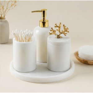 Luxurious 4-Piece Natural White Marble <b>Bathroom</b> <b>Accessory</b> <b>Set</b> with Gold Coral Accents for Modern Hotel And Home Decor - Product Image 4