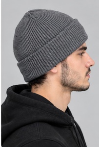 Men's Solid Gray Knitted <b>Beanie</b> <b>Hat</b> 100% <b>Wool</b> Winter Warm Cycling Cap Casual Style for Adults Head Circumference 56-58CM - Product Image 5