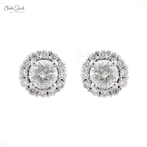 Fabricante Confiable de Alibaba, Pendientes de Diamantes Blancos de 1.24CTW con Halo, Pendientes de Oro Blanco Sólido de 14K, Joyería para Bodas - Product Image 1