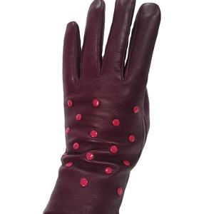 Burgundy Leather Wrist <b>Gloves</b> With Red Studs Thermal Unlined Plain Style Daily Use Winter Casual - Product Image 6