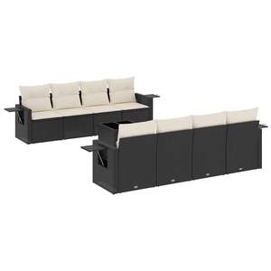 Ensemble de canapé de jardin en rotin PE noir 9 pièces avec pieds réglables, confortable et élégant, mobilier d'extérieur - Product Image 2