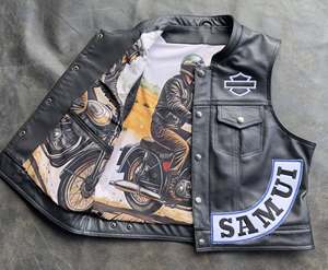 สโมสรมอเตอร์ไซค์ SOA สำหรับผู้ชาย ชุดหนังตัดเย็บพร้อมป้ายปักแบบกำหนดเอง - Product Image 2