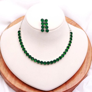 Top Selling Classic Emerald Gemstone Necklace Set White Gold Plated Wedding Jewellery Gift for Her - Product Image 1