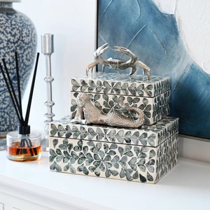 Grey Shell Inlay Jewelry Storage Box Set Floral Leaf Mosaic Organizer Nested Decorative <b>Trinket</b> <b>Boxes</b> Decorative Jewelry Box - Product Image 1
