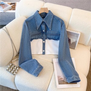 Women Denim Patchwork Tracksuit Set Casual Full Sleeve Turn-<b>down</b> Collar Long <b>Pants</b> Color Blocking Loose Fit Spring Style - Product Image 5