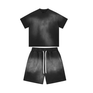 Charcoal Grey Acid Wash <b>Set</b> Heavyweight French Terry Streetwear Boxy Fit Tracksuit Urban Co-ord Fashion Men's Sportswear Outfit - Product Image 5