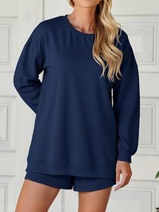 2 Piece <b>Short</b> <b>Set</b> <b>Women</b> Tracksuit Oversized Sweat Shirts With Matching <b>Shorts</b> Custom Crew Neck Polyester Sweatshirts <b>Sets</b> - Product Image 2