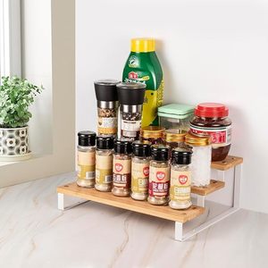 Wood <b>Spice</b> Storage <b>Jar</b> <b>Rack</b> 3 Tier Standing Organizer Wooden Seasoning Holder <b>for</b> Kitchen Counter - Product Image 1