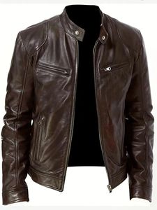 <b>Mens</b> High Quality Genuine Leather Winter <b>Jacket</b> Plus Size Mandarin Collar Zipper Biker Coat <b>Slim</b> <b>Fit</b> Breathable High Street - Product Image 2