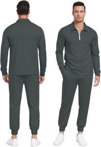 Survêtement léger 2 pièces pour homme, gris foncé imprimé, hiver, manches longues 1/4 zip, pantalon de jogging coupe-vent, 100% polyester, sportif - Product Image 2