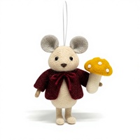Souris en feutre de laine faite à la main, brodée, motif animal de la forêt mignon, accessoires d'anniversaire, décoration de fêtes, personnalisable pour chambre d'enfant